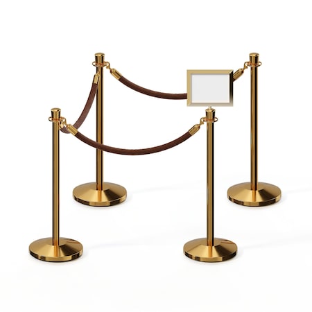 Stanchion Post & Rope Kit Pol.Brass,4CrownTop 3Tan Rope 8.5x11H Sign